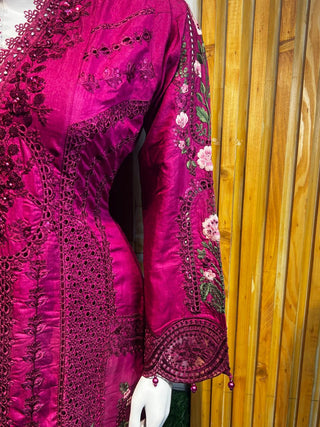 Allys Embroidered Fancy 3PC Stitched Suit – Long Shirt with Plain Trouser & Dupatta