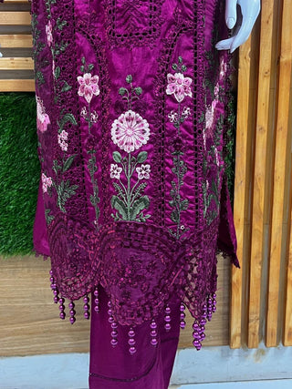 Allys Embroidered Fancy 3PC Stitched Suit – Long Shirt with Plain Trouser & Dupatta