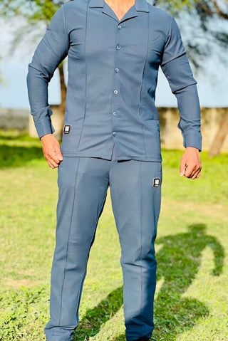 Men’s Premium Slim Fit Co-Ord Set – Button-Up Shirt with Matching Pants | Modern Casual Outfit for Men