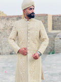 Elegant Embroidered Sherwani with White Pajama & Kulla for Groom