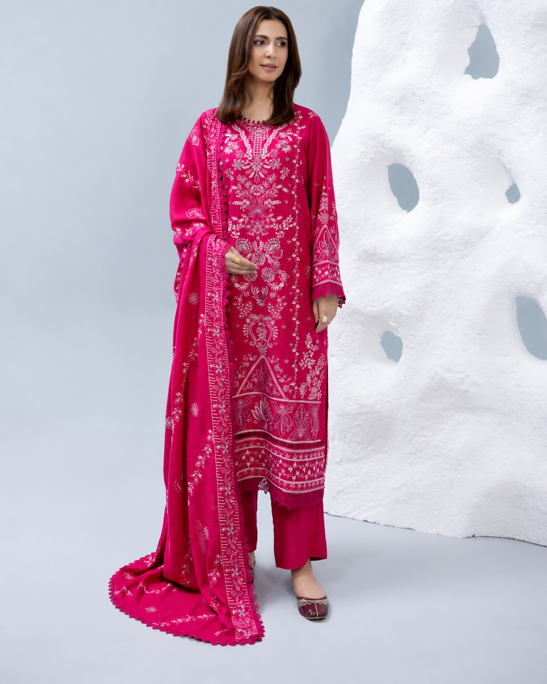 Zarnish by Johra Luxury Embroidered Winter Suit with Embroidered Wool Shawl