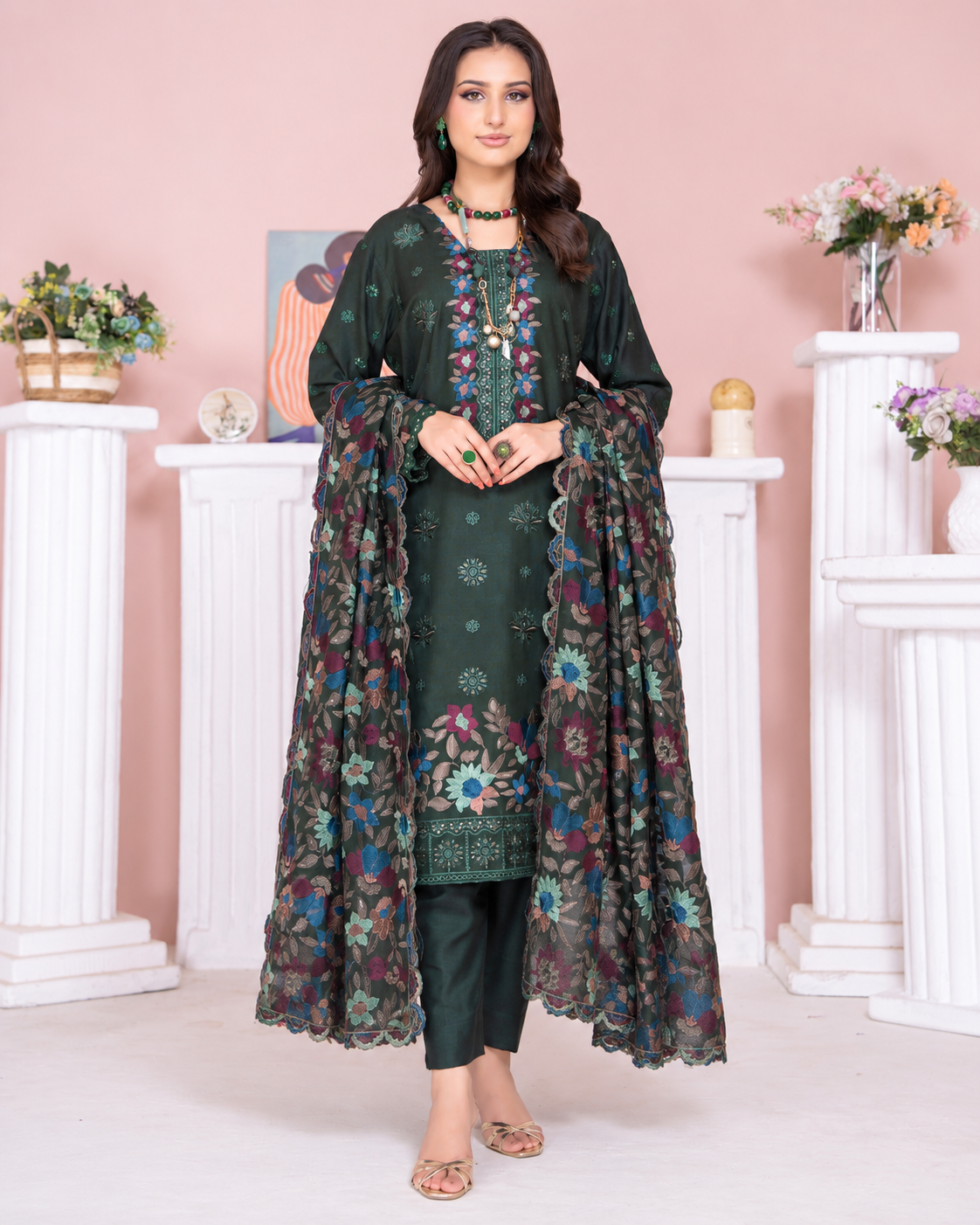 Riaz Arts Kamyar Luxury Winter Embroidered Wool Touch Peach Suit