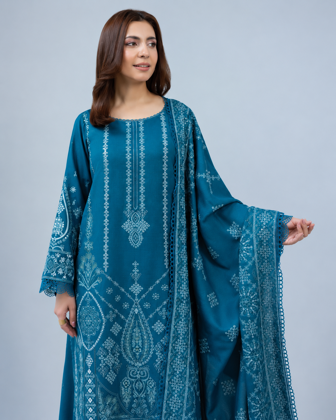 Zarnish by Johra Luxury Embroidered Winter Suit with Embroidered Wool Shawl
