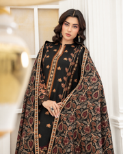 Mahveen by Johra Luxury Winter Embroidered Peach Leather Suit with Wool Shawl