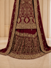 Regal Maroon Silk Bridal Farshi Lehenga with Heavy Handmade Kora Dabka Work