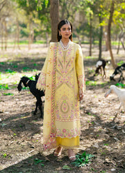 HONEY – Yellow Embroidered Lawn 3-Piece with Chiffon Dupatta