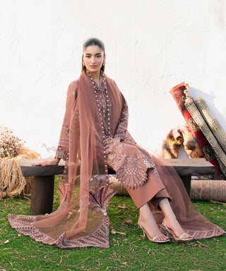MAGMA – Brown Embroidered Lawn 3-Piece with Organza Dupatta