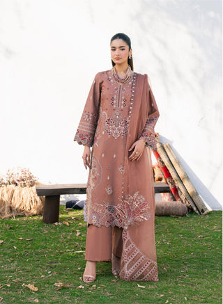 MAGMA – Brown Embroidered Lawn 3-Piece with Organza Dupatta