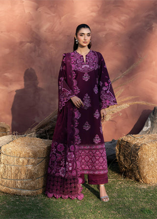 BERRY – Burgundy Embroidered Lawn 3-Piece with Organza Dupatta