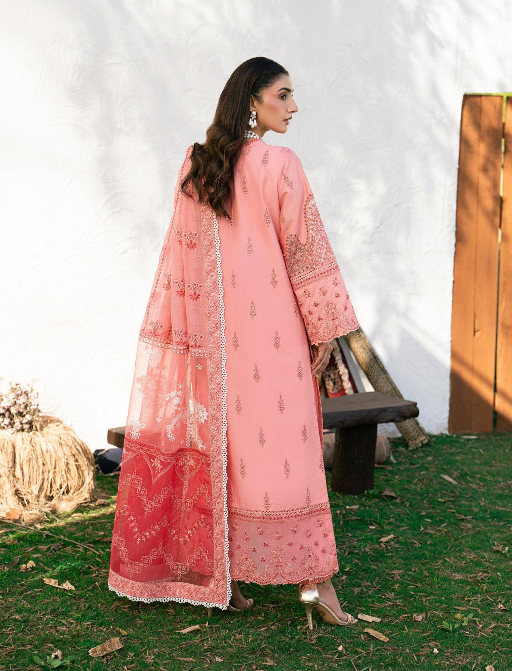 LYRA – Pink Embroidered Lawn 3-Piece with Chiffon Dupatta