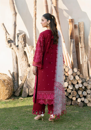 PIXEL – Red Embroidered Lawn 3-Piece with Organza Dupatta
