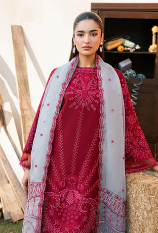 PIXEL – Red Embroidered Lawn 3-Piece with Organza Dupatta