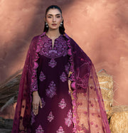 BERRY – Burgundy Embroidered Lawn 3-Piece with Organza Dupatta