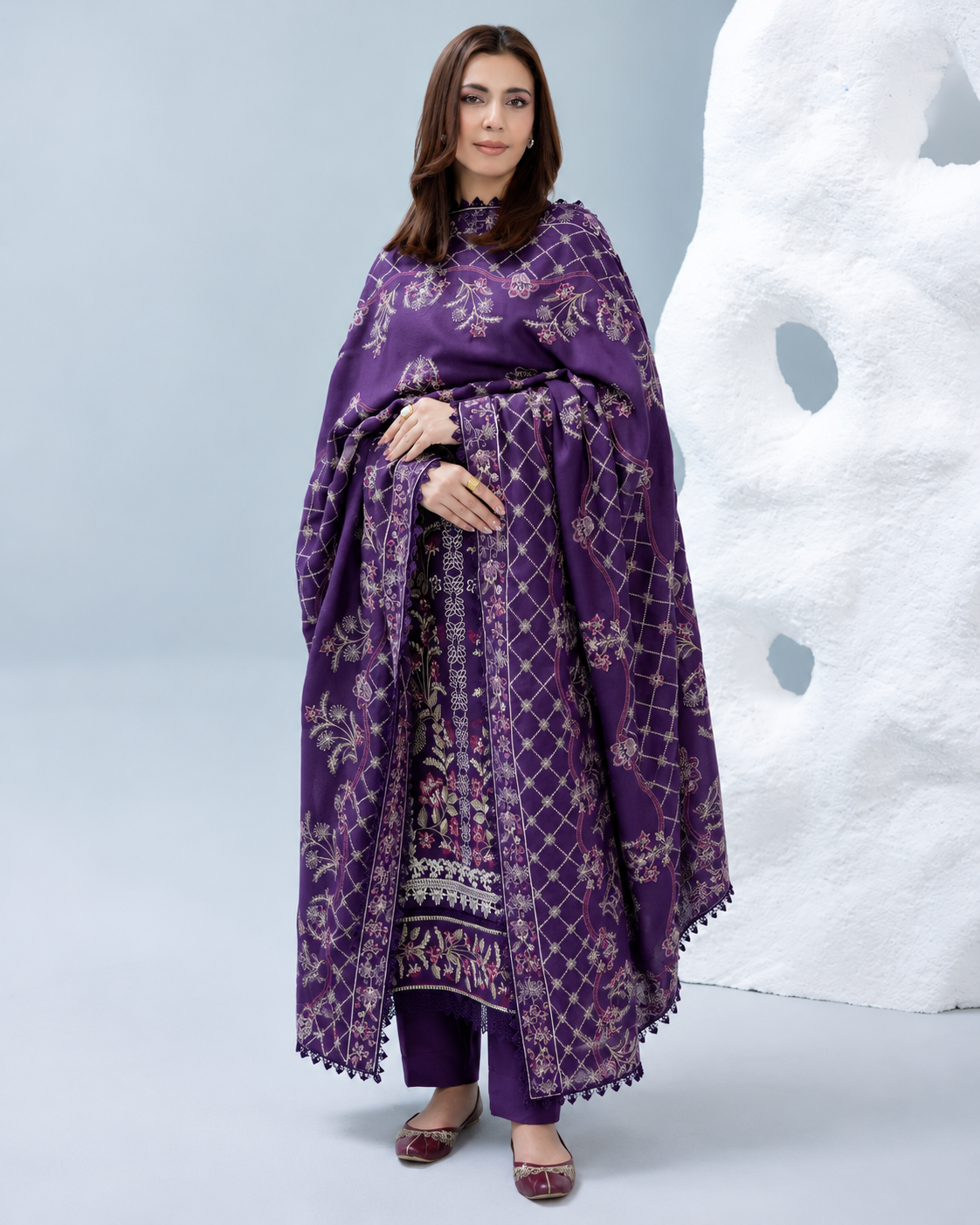 Zarnish by Johra Luxury Embroidered Winter Suit with Embroidered Wool Shawl