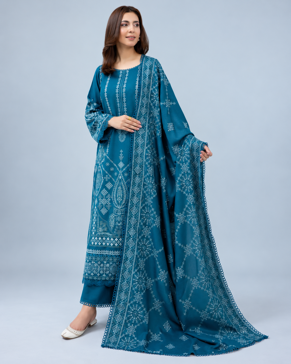 Zarnish by Johra Luxury Embroidered Winter Suit with Embroidered Wool Shawl