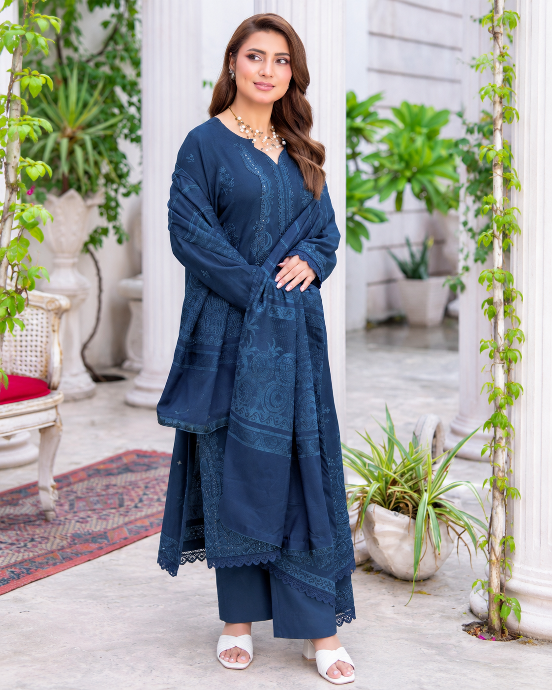Riaz Arts Musfirah Luxury Winter Embroidered Wool Touch Peach Suit