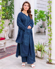 Riaz Arts Musfirah Luxury Winter Embroidered Wool Touch Peach Suit