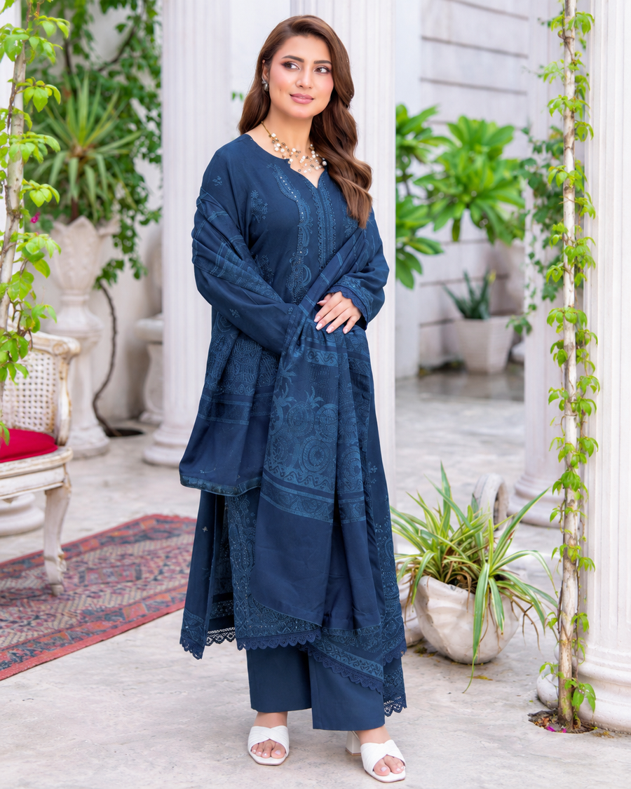Riaz Arts Musfirah Luxury Winter Embroidered Wool Touch Peach Suit