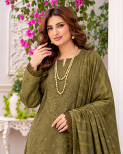 Riaz Arts Musfirah Luxury Winter Embroidered Wool Touch Peach Suit
