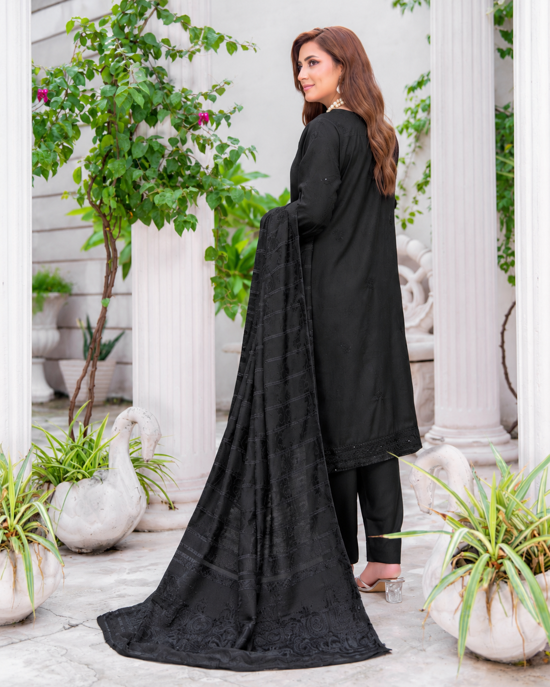 Riaz Arts Musfirah Luxury Winter Embroidered Wool Touch Peach Suit