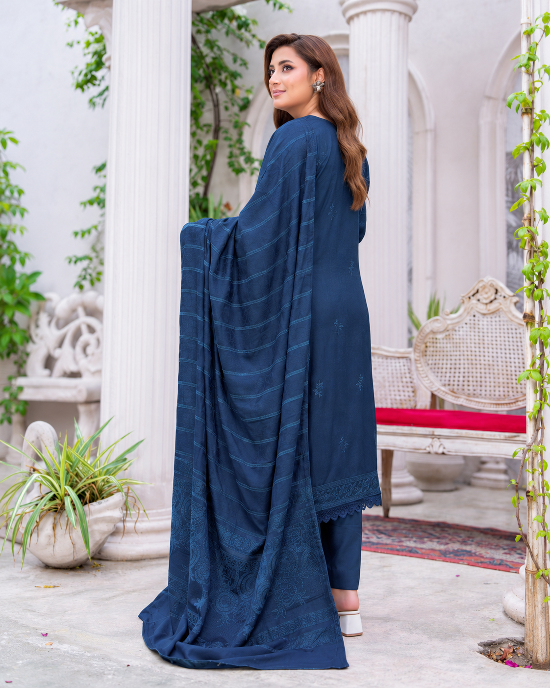 Riaz Arts Musfirah Luxury Winter Embroidered Wool Touch Peach Suit