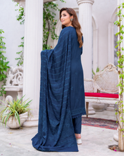 Riaz Arts Musfirah Luxury Winter Embroidered Wool Touch Peach Suit