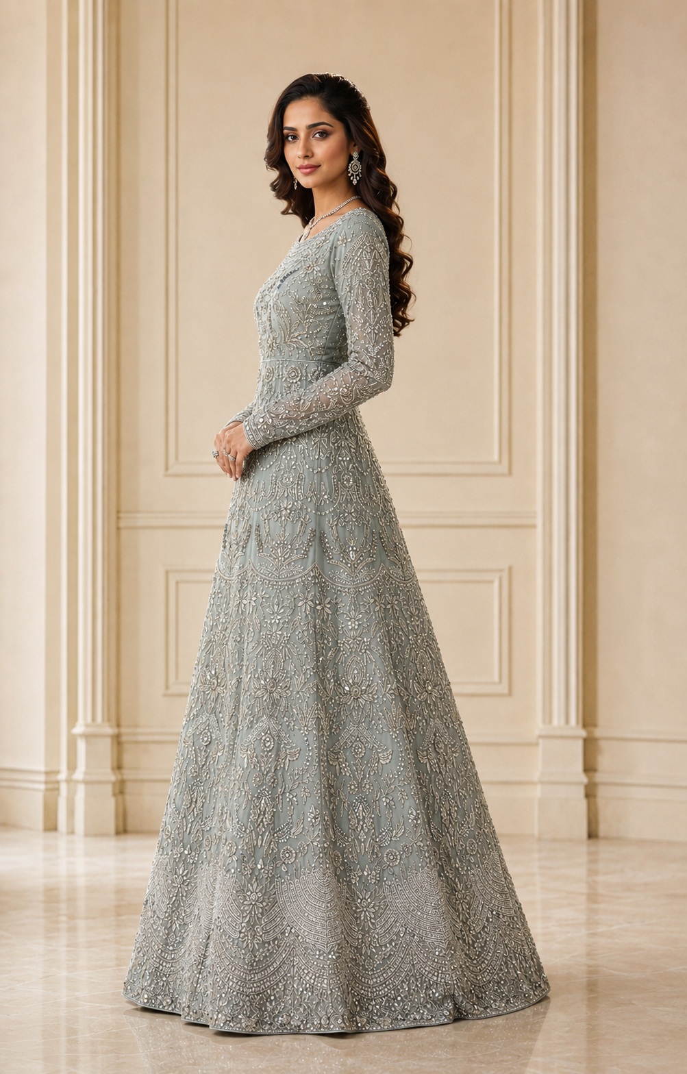 Silver Sage Handmade Cora Dabka Maxi Dress for Wedding – Ready to Wear