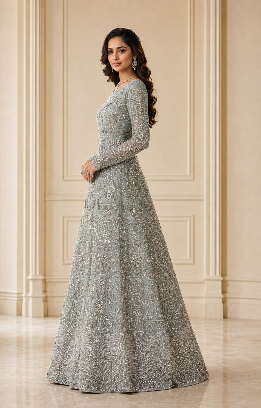 Silver Sage Handmade Cora Dabka Maxi Dress for Wedding – Ready to Wear