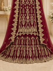 Classic Maroon Silk Bridal Farshi Lehenga with Floral Kora Dabka Work