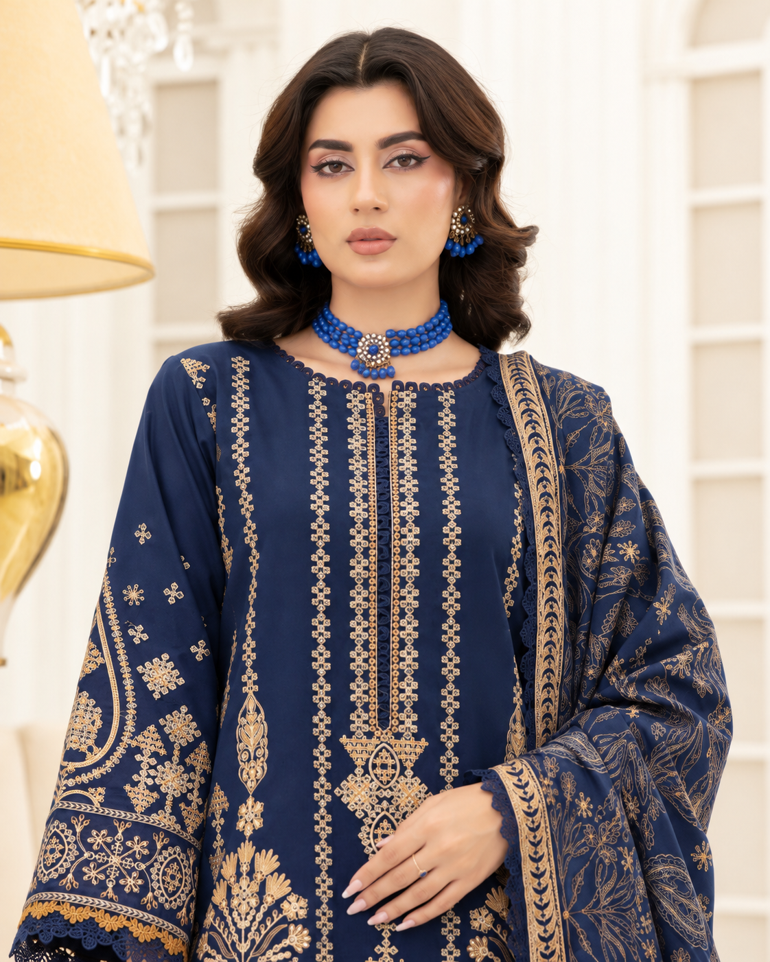 Mahveen by Johra Luxury Winter Embroidered Peach Leather Suit with Wool Shawl