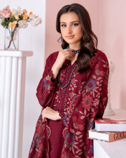 Riaz Arts Kamyar Luxury Winter Embroidered Wool Touch Peach Suit