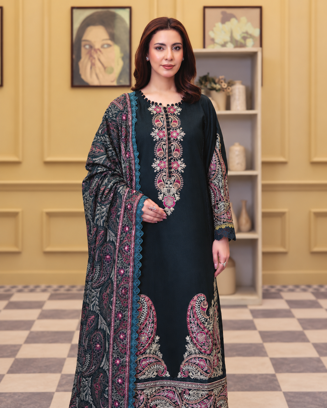 Sehrish by Johra Luxury Embroidered Winter Suit with Embroidered Shawl