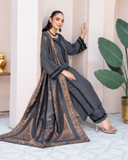 Riaz Arts Deedar Wool Touch Peach Suit with Banarsi Jacquard Wool Shawl
