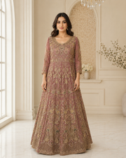 Dusty Mauve Handmade Cora Dabka Maxi Dress for Wedding – Ready to Wear