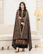 Mahveen by Johra Luxury Winter Embroidered Peach Leather Suit with Wool Shawl