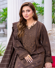 Riaz Arts Musfirah Luxury Winter Embroidered Wool Touch Peach Suit
