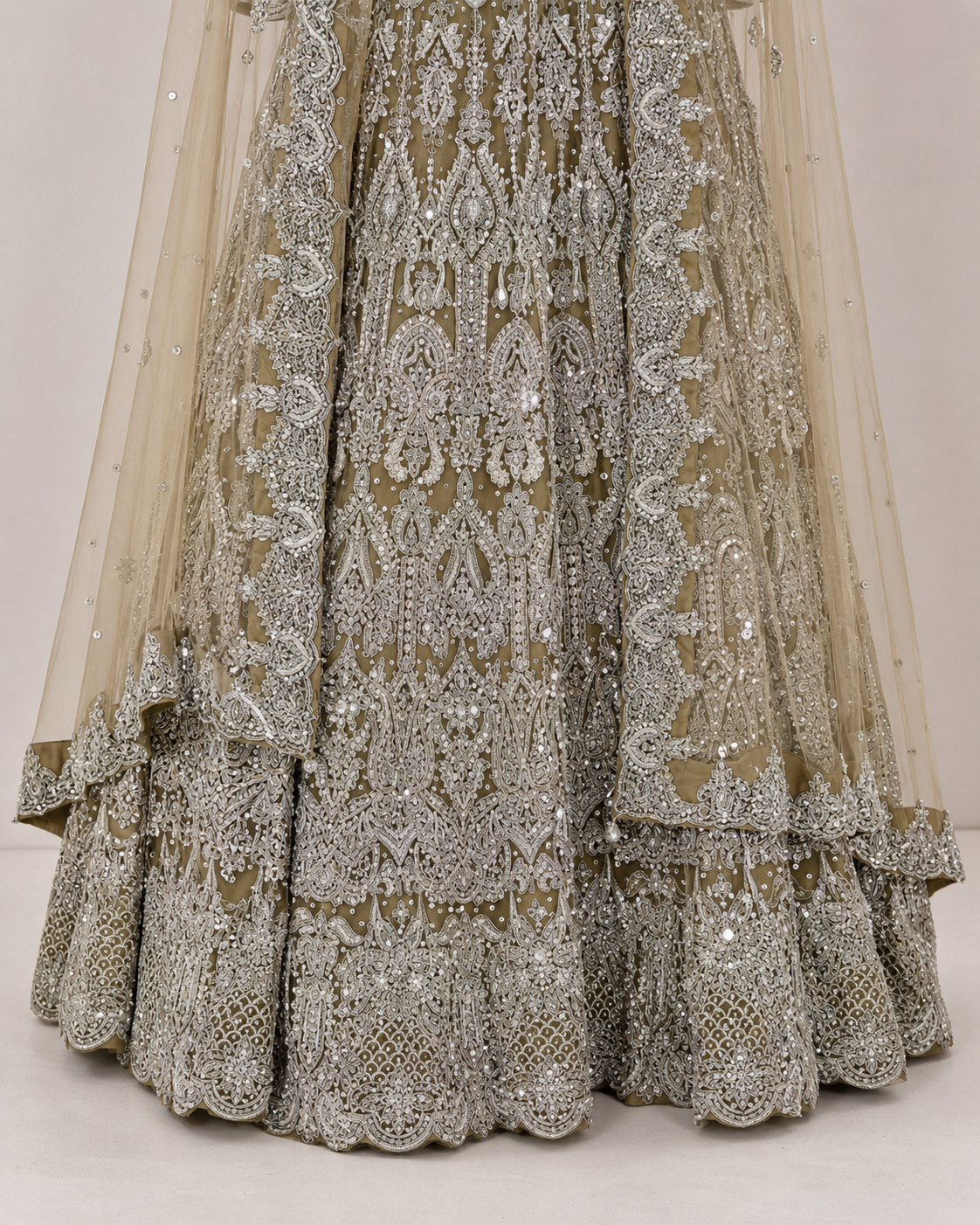 Champagne Taupe Cora Dabka Tail Maxi Dress for Wedding – Ready to Wear