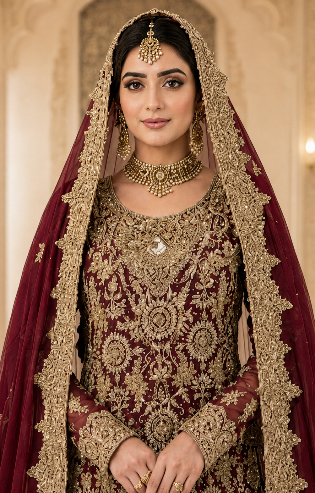 Heritage Maroon Chiffon Bridal Farshi Lehenga with Handmade Kora Dabka Work