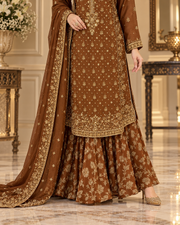 Mocha Brown Handworked 3-Piece Ready to Wear Formal Suit