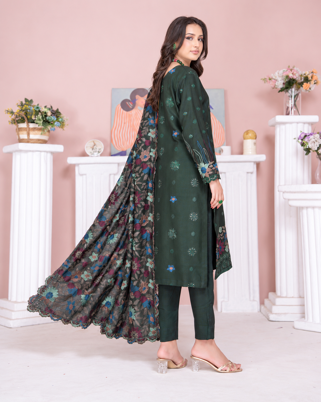 Riaz Arts Kamyar Luxury Winter Embroidered Wool Touch Peach Suit