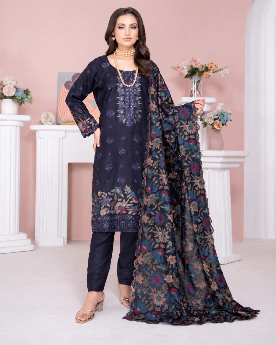 Riaz Arts Kamyar Luxury Winter Embroidered Wool Touch Peach Suit