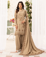 Shaista Festive Sami Peach Embroidered 3 Piece Suit with Full Embroidered Dupatta