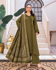 Riaz Arts Deedar Wool Touch Peach Suit with Banarsi Jacquard Wool Shawl