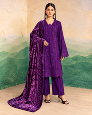 Riaz Arts Exclusive by Daria Embroidered Leather Peach Suit with Velvet Palachi Shawl