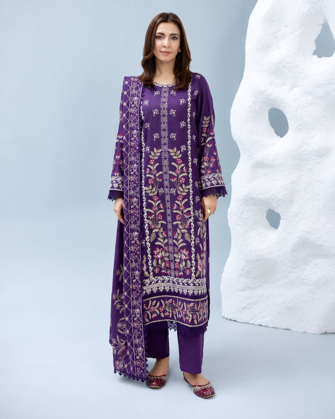 Zarnish by Johra Luxury Embroidered Winter Suit with Embroidered Wool Shawl