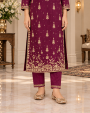 Deep Plum Handmade Embellished 3-Piece Formal Suit – Ready to Wear
