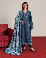 Riaz Arts Exclusive by Daria Embroidered Leather Peach Suit with Velvet Palachi Shawl