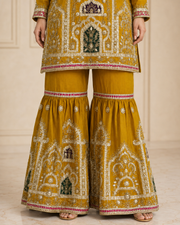 Mustard Handmade Mehndi Dress Gharara Set