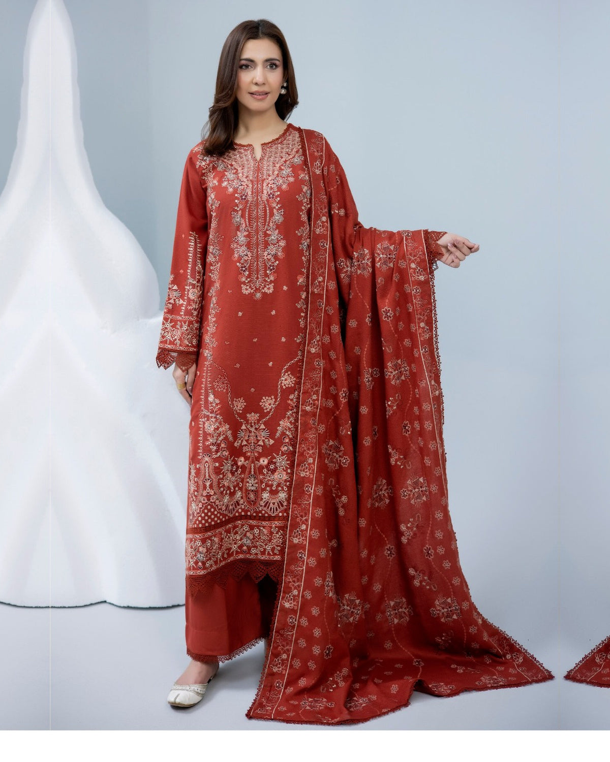 Zarnish by Johra Luxury Embroidered Winter Suit with Embroidered Wool Shawl