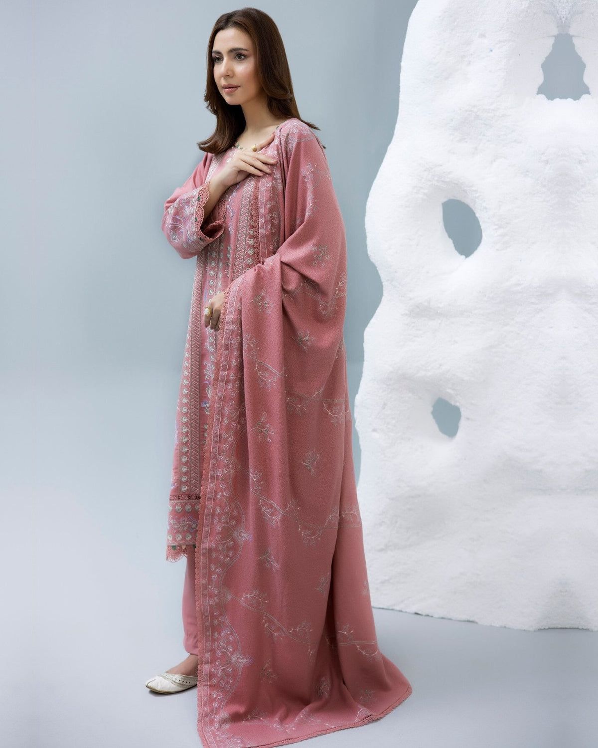 Zarnish by Johra Luxury Embroidered Winter Suit with Embroidered Wool Shawl